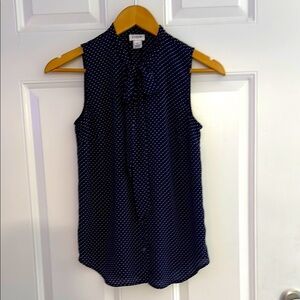 J. Crew Dark Blue Sleeveless Blouse with Dots